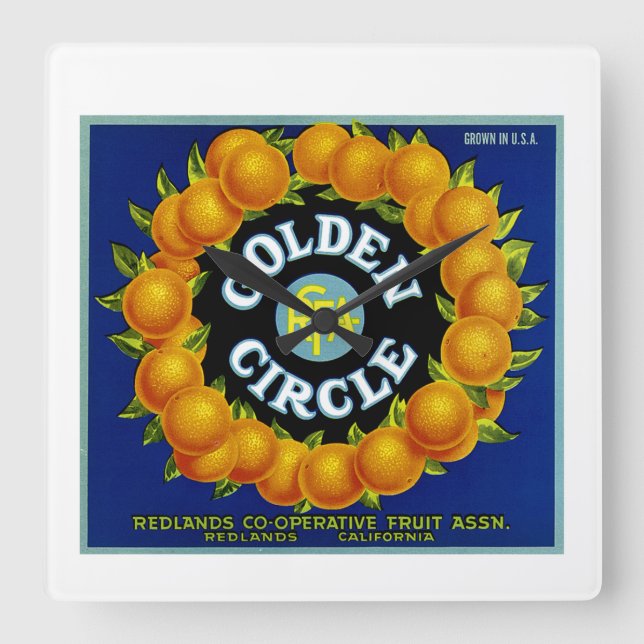 Golden Circle Oranges Square Wall Clock (Front)