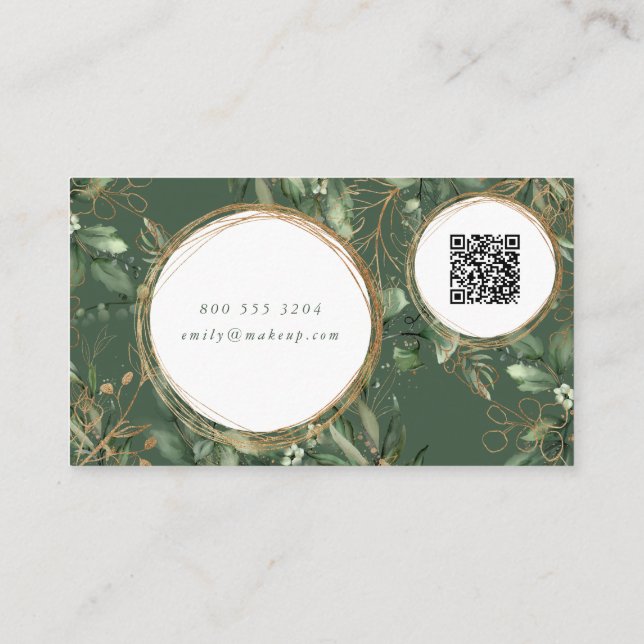 Golden Circles Eucalyptus Elegant QR CODE LOGO Business Card (Back)
