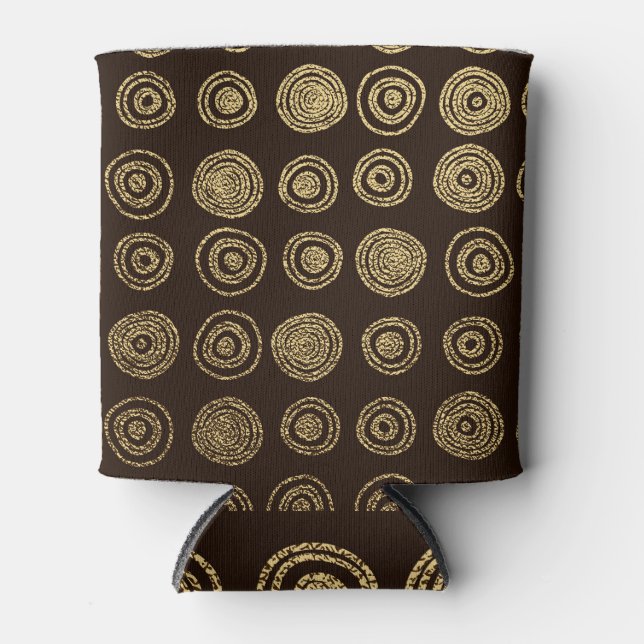 Golden Circles: Hand Drawn Pattern Can Cooler (Front)