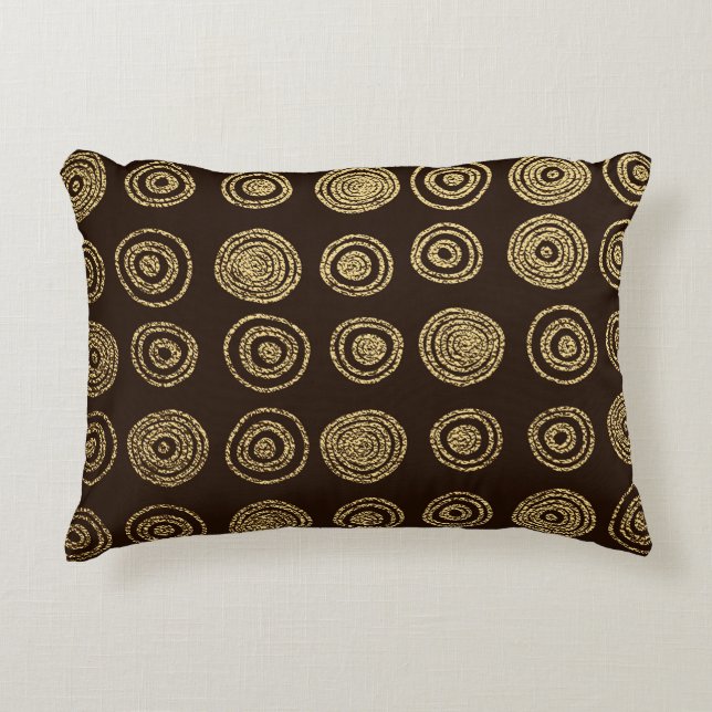 Golden Circles: Hand Drawn Pattern Decorative Cushion (Front)