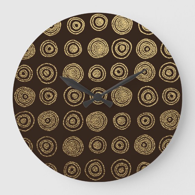 Golden Circles: Hand Drawn Pattern Large Clock (Front)