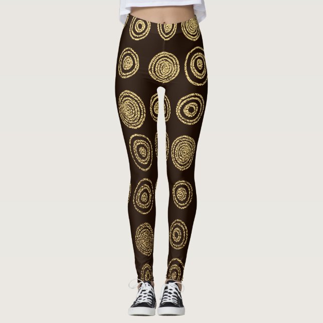 Golden Circles: Hand Drawn Pattern Leggings (Front)