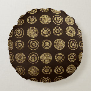 Golden Circles: Hand Drawn Pattern Round Cushion