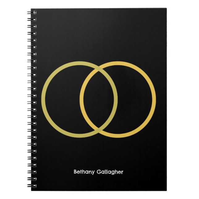 Golden Circles on Black – Personalised Minimalist  Notebook (Front)