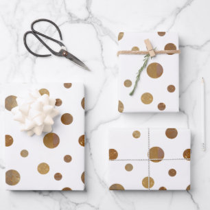 Golden Circles Polka Dots Geometric White Wrapping Paper Sheet