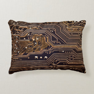 Golden circuit board. Electronic computer hardware Decorative Cushion