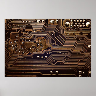 Golden circuit board. Electronic computer hardware Poster