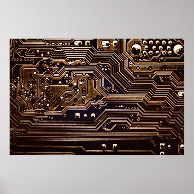 Golden circuit board. Electronic computer hardware Poster (Front)