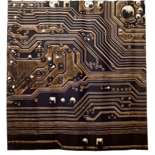 Golden circuit board. Electronic computer hardware Shower Curtain