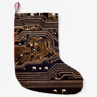 Golden circuit board. Electronic computer hardware Small Christmas Stocking