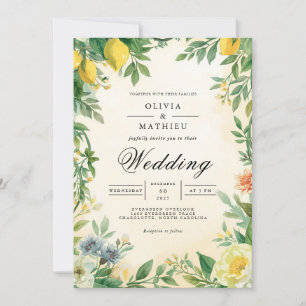 Golden Citrus Blossom Wedding Invitation