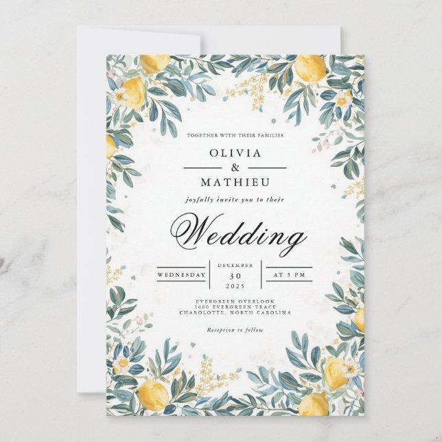 Golden Citrus Foliage Wedding Invitation (Front)