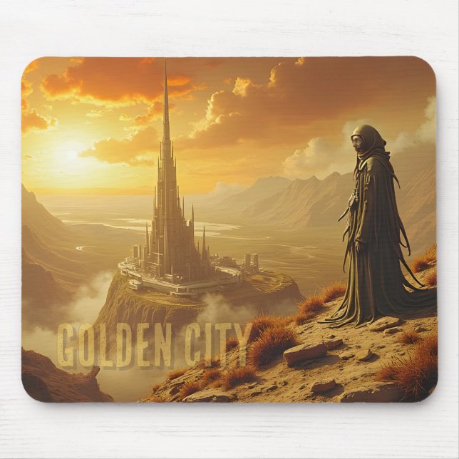 Golden City Futuristic Sci Fi Fantasy Art Mouse Pad (Front)