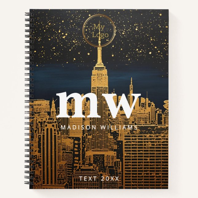 golden city skyline sparkly night time logo  notebook (Front)