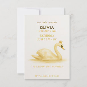 golden classy Sweet Swan Princess birthday invite