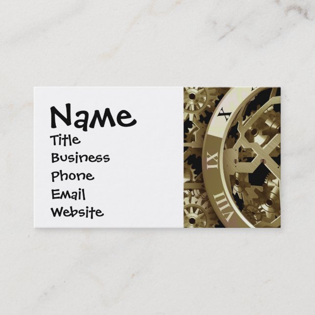Golden Clocks and Gears Steampunk Mechanical Gifts Business Card (Front)