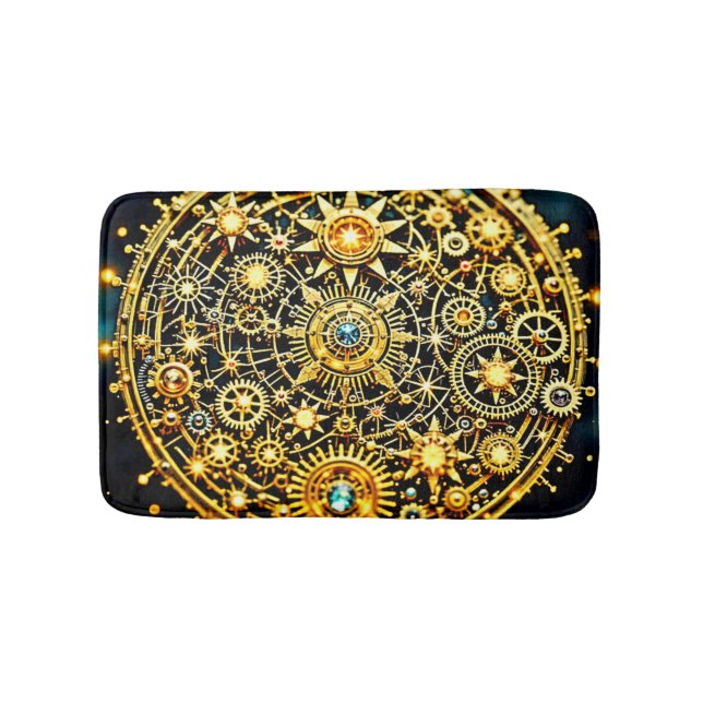 Golden Clockwork Celestial Art Bath Mat (Front)