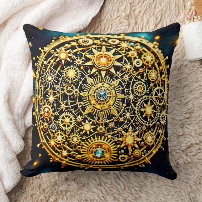 Golden Clockwork Celestial Art Cushion (Blanket)