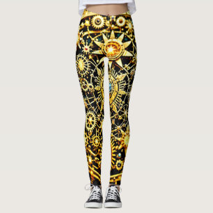 Golden Clockwork Celestial Art Leggings