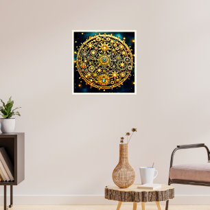 Golden Clockwork Celestial Art Poster