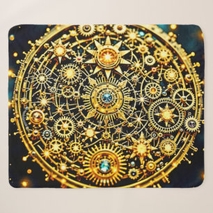 Golden Clockwork Celestial Art Sherpa Blanket