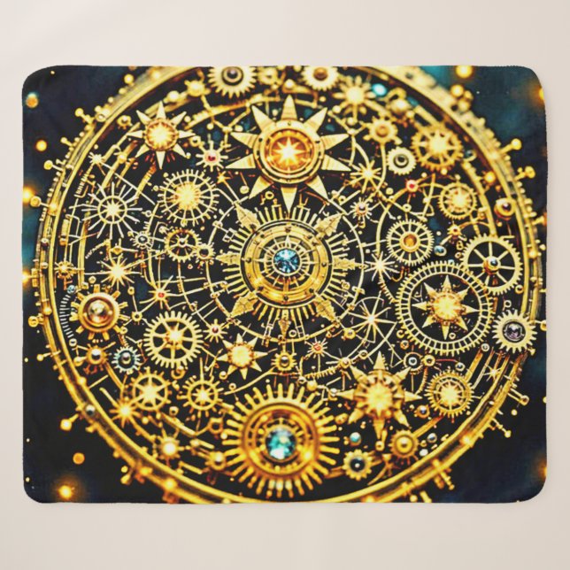 Golden Clockwork Celestial Art Sherpa Blanket (Front (Horizontal))