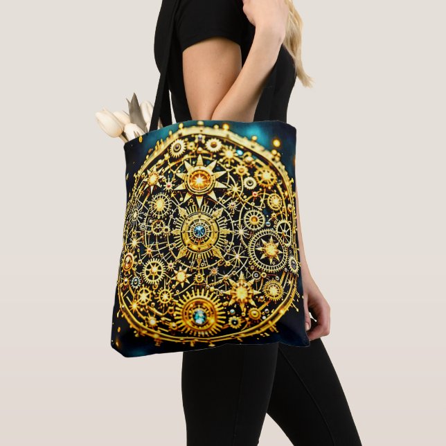 Golden Clockwork Celestial Art Tote Bag (Close Up)