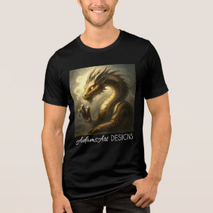 Golden Clockwork Dragon Fantasy Art Tri-Blend Shirt