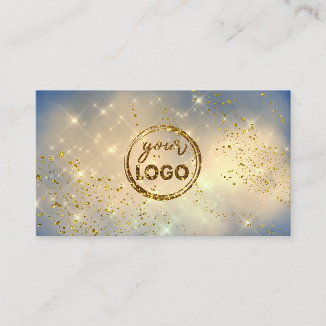 golden cloud your logo on blue business card (Front)