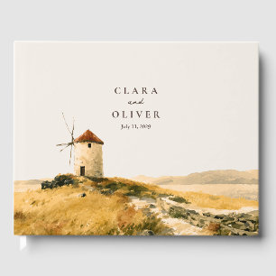 Golden Coast Greek Island Windmill Beach Wedding Guest Book