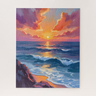 Golden Coast   Ocean Sunset Watercolor Painting Jigsaw Puzzle