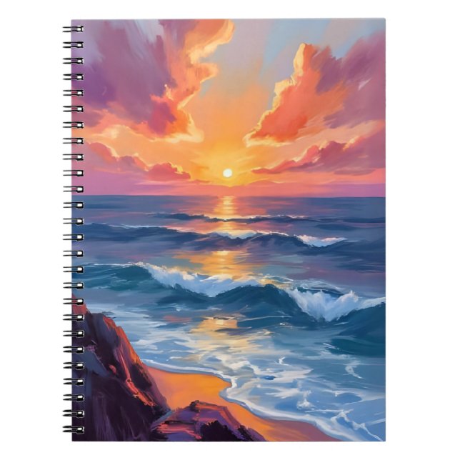 Golden Coast | Ocean Sunset Watercolor Painting Notebook (Front)