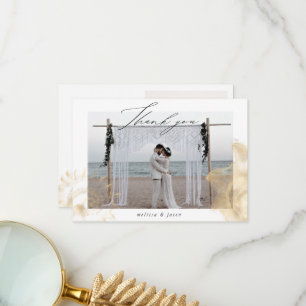 Golden Coastal Two Photo Wedding Thank You Card