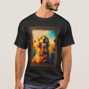 Golden Cocker Retriever Painting Sunflower Flower T-Shirt