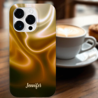 Golden Coffee Silk Waves Custom Name Phone Case