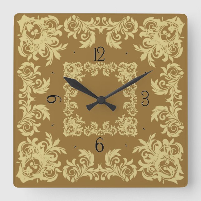 Golden Coffee Square Wall Clock (Front)
