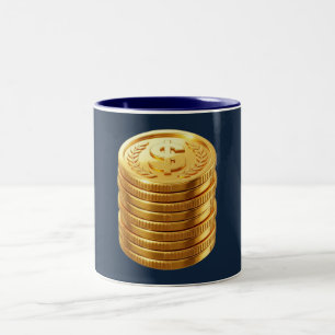 Golden Coin Stack   Navy and Gold Mug