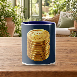 Golden Coin Stack   Navy and Gold Mug