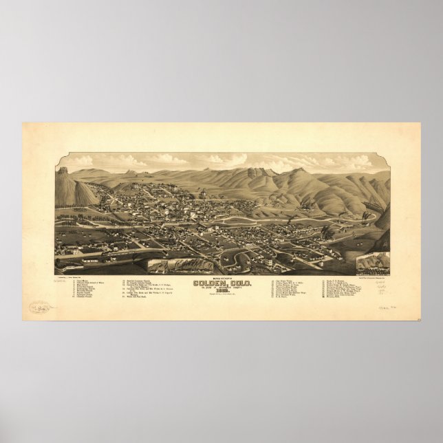 Golden Colorado 1882 Panoramic Map Poster (Front)
