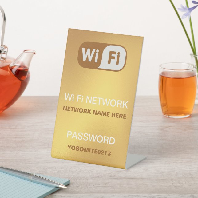 Golden Colour Custom Wifi Network Password Pedestal Sign (In SItu)
