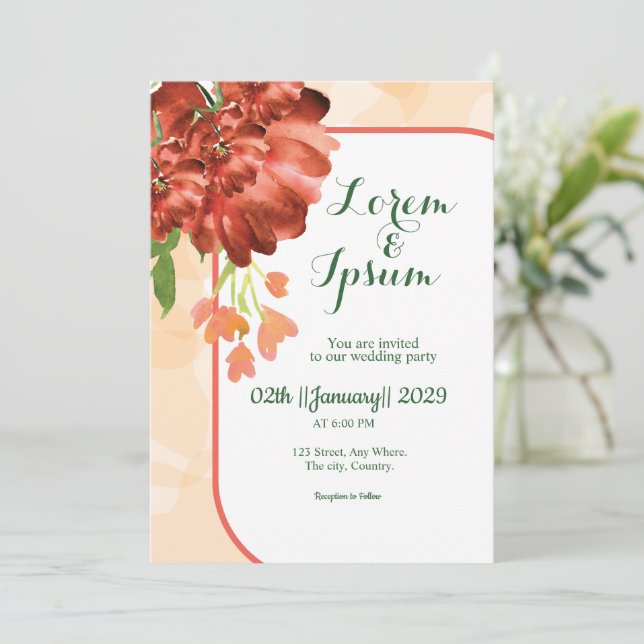 Golden Colour Simple wedding Party invitations car (Standing Front)