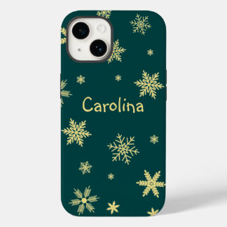 golden colour snowflakes name teal Case-Mate iPhone 14 case