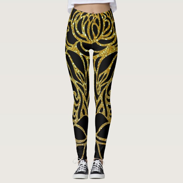 Golden Colour Zebra Retro Animal Print Leggings (Front)