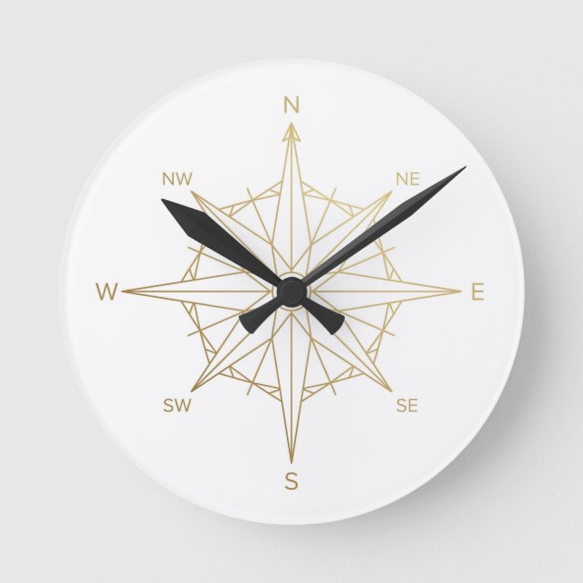 Golden Compass Rose Wall Clock (Front)