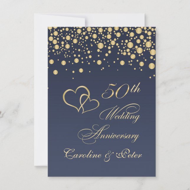 Golden confetti 50th Wedding Anniversary Invite (Front)
