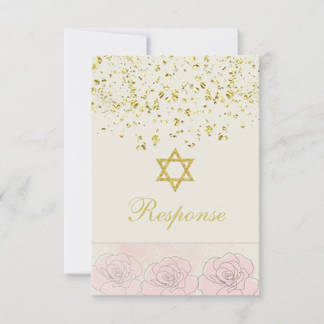 Golden confetti Bat Mitzvah Reply Card (Front)