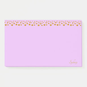 Golden Confetti & Calligraphy on Violet Post-it Notes