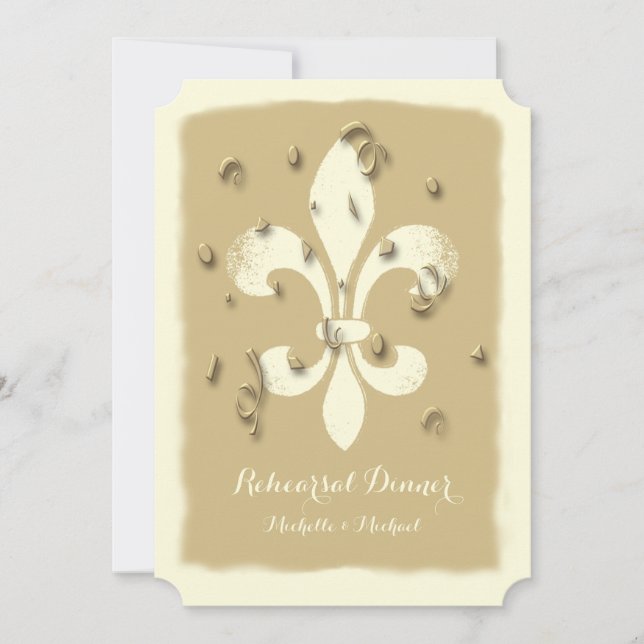 Golden Confetti Fleur de Lis event Invitation (Front)