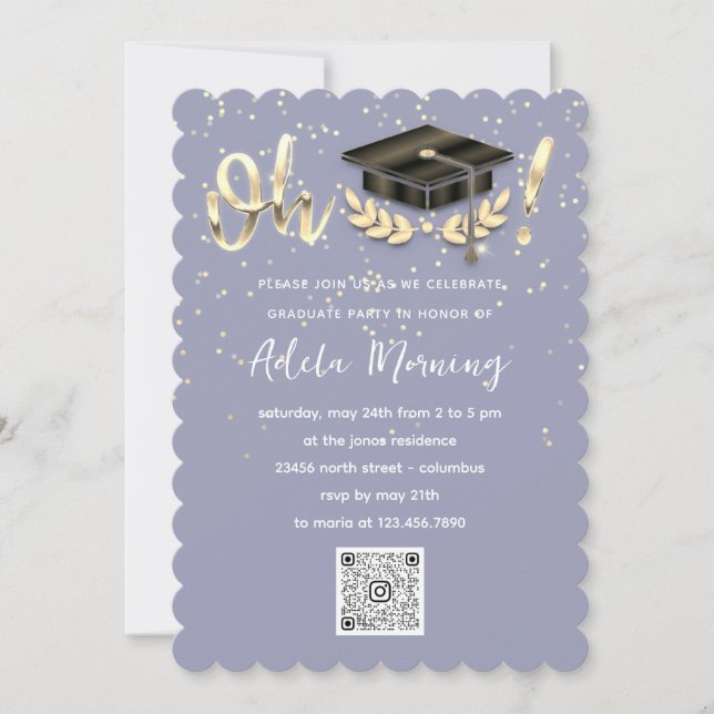 Golden Confetti Graduate Party QR Code Smoky Blue Invitation (Front)