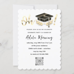 Golden Confetti Graduate Party QR Code White Invitation